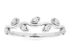 ESTATE .13CT DIAMOND 14KT WHITE GOLD 3D CLASSIC MULTI LEAF ROUND FUN LOVE RING