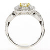 1.08CT WHITE & FANCY YELLOW DIAMOND 18K 2 TONE CUSHION & ROUND ENGAGEMENT RING