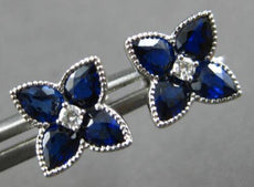 1.79CT DIAMOND & AAA SAPPHIRE 14KT WHITE GOLD ROUND & PEAR SHAPE STUD EARRINGS