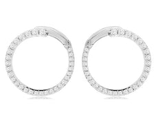 ESTATE .68CT DIAMOND 14KT WHITE GOLD 3D ROUND SIDEWAYS HOOP HANGING EARRINGS