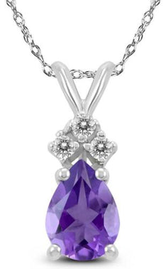 .49CT DIAMOND & AAA AMETHYST 14KT WHITE GOLD PEAR SHAPE & ROUND FLOATING PENDANT