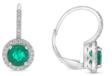 1.96CT DIAMOND & AAA EMERALD 18KT WHITE GOLD CLASSIC LEVERBACK HANGING EARRINGS