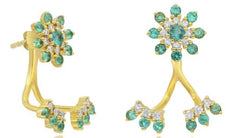 ESTATE .92CT DIAMOND & AAA EMERALD 14KT YELLOW GOLD FLOWER FUN HANGING EARRINGS