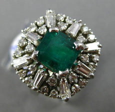 ANTIQUE LARGE 4.43CT DIAMOND & EMERALD 14KT WHTIE GOLD 3D SQUARE ENGAGEMENT RING