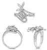 .74CT DIAMOND 14K WHITE GOLD ROUND & BAGUETTE SQUARE FLOWER CRISS CROSS FUN RING