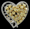 EXTRA LARGE 7.4CT WHITE & FANCY YELLOW DIAMOND 18K 2 TONE GOLD DOUBLE HEART RING