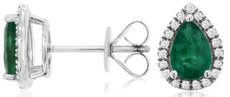 1.55CT DIAMOND & AAA EMERALD 14KT WHITE GOLD 3D PEAR SHAPE & ROUND STUD EARRINGS