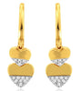 .07CT DIAMOND 14KT YELLOW GOLD 3D DOUBLE HEART LOVE LEVERBACK HANGING EARRINGS
