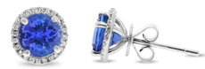 2.66CT DIAMOND & AAA TANZANITE 14K WHITE GOLD CLASSIC HALO MARTINI STUD EARRINGS