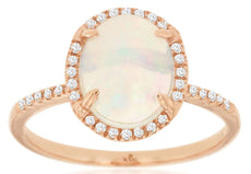 1.84CT DIAMOND & AAA OPAL 14KT ROSE GOLD 3D OVAL & ROUND HALO CLASSIC LOVE RING