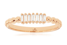 .10CT DIAMOND 14K ROSE GOLD BAGUETTE 7 STONE SHARED PRONG BEADED FUN LOVE RING