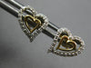 ESTATE .19CT DIAMOND 14KT 2 TONE GOLD 3D CLASSIC DOUBLE HEART LOVE STUD EARRINGS