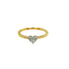 ESTATE .19CT DIAMOND 18KT 2 TONE GOLD CLASSIC CLUSTER HEART SHAPE ROPE LOVE RING