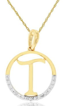 ESTATE .02CT DIAMOND 14KT YELLOW GOLD 3D CIRCULAR T INITIAL FUN FLOATING PENDANT