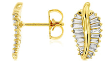 ESTATE .50CT DIAMOND 14KT YELLOW GOLD 3D BAGUETTE LEAF STUD EARRINGS