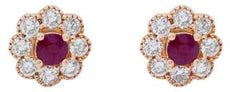 .67CT DIAMOND & AAA RUBY 14KT ROSE GOLD 3D CLASSIC FLOWER FILIGREE STUD EARRINGS