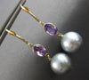 LARGE 1.2CT & AAA AMETHYST & AAA GREY TAHITIAN PEARL 18KT YELLOW GOLD EARRINGS