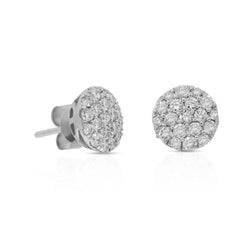 1.01CT DIAMOND 14KT WHITE GOLD CLASSC ROUND PAVE CLUSTER CIRCULAR STUD EARRINGS