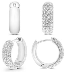 1.0CT DIAMOND 14KT WHITE GOLD 3D ROUND CLASSIC 3 ROW HUGGIE FUN HANGING EARRINGS