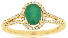 .95CT DIAMOND & AAA EMERALD 14K YELLOW GOLD 3D OVAL & ROUND HALO FRIENDSHIP RING