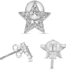 ESTATE .13CT DIAMOND 14KT WHITE GOLD 3D ROUND CLASSIC STAR STUD EARRINGS