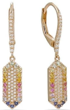 .61CT DIAMOND & AAA MULTI COLOR SAPPHIRE 14K YELLOW GOLD 3D FUN HANGING EARRINGS