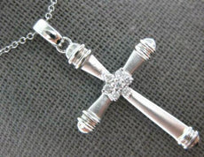 ESTATE .15CT DIAMOND 14KT WHITE GOLD ROUND MATTE & SHINY CROSS FLOATING PENDANT