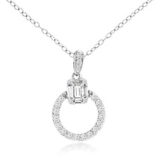 .27CT ROUND & BAGUETTE DIAMOND 14KT WHITE GOLD CIRCLE OF LIFE FLOATING PENDANT