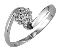 .28CT DIAMOND 14KT WHITE GOLD 3D CLASSIC FLORAL CRISS CROSS SOLITAIRE LOVE RING