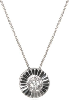 ESTATE .13CT DIAMOND 18KT WHITE GOLD 3D CLUSTER CIRCULAR FLORAL FLOATING PENDANT