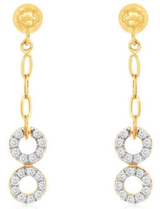 ESTATE .57CT DIAMOND 14KT YELLOW GOLD DOUBLE CIRCULAR LINK FUN HANGING EARRINGS