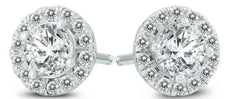 ESTATE 2.0CT DIAMOND 14KT WHITE GOLD 3D CLASSIC ROUND HALO FLOWER STUD EARRINGS