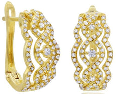 WIDE .63CT DIAMOND 14KT YELLOW GOLD 3D DOUBLE INFINITY FLORAL LEVERBACK EARRINGS