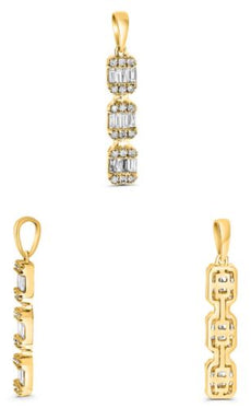 .31CT DIAMOND 14KT YELLOW GOLD 3D ROUND & BAGUETTE SQUARE LOVE FLOATING PENDANT