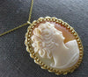 ESTATE LARGE 14KT YELLOW GOLD 3D CLASSIC LADY CAMEO FLOATING PENDANT PIN