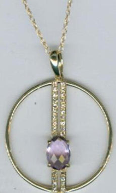 .88CT DIAMOND & AAA AMETHYST 14K YELLOW GOLD OVAL & ROUND CIRCLE OF LIFE PENDANT