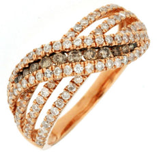 .93CT WHITE & MOCHA DIAMOND 14KT ROSE GOLD MULTI ROW CRISS CROSS INFINITY RING