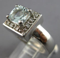 .48CT DIAMOND & AAA AQUAMARINE 14KT WHITE GOLD CUSHION & ROUND ENGAGEMENT RING
