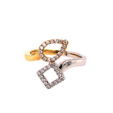 ESTATE .19CT DIAMOND 18KT 2 TONE GOLD 3D TEAR DROP SQUARE CRISS CROSS LOVE RING