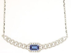 .39CT DIAMOND & AAA TANZANITE 14KT WHITE GOLD EMERALD CUT & ROUND LOVE NECKLACE