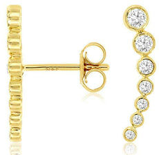 .34CT DIAMOND 14KT YELLOW GOLD ROUND 7 STONE BEZEL HANGING EAR CLIMBER EARRINGS