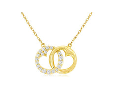 .16CT DIAMOND 14K YELLOW GOLD DOUBLE HEART CIRCLE OF LIFE LOVE KNOT FUN NECKLACE