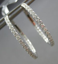 ESTATE 1.02CT DIAMOND 18K WHITE GOLD 3D CLASSIC INSIDE OUT HOOP HANGING EARRINGS