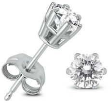 ESTATE .50CT DIAMOND 14KT WHITE GOLD 3D CLASSIC SOLITAIRE 6 PRONG STUD EARRINGS