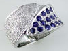 Estate 1.65Ct Diamond & AAA Sapphire 14Kt White Gold Pave Triangular Criss Cross Ring