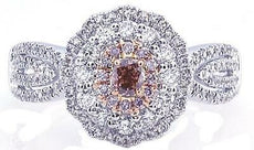 1.57CT WHITE & PINK DIAMOND 18K WHITE & ROSE GOLD CUSHION FLOWER ENGAGEMENT RING