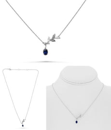 .52CT DIAMOND & AAA SAPPHIRE 14KT WHITE GOLD 3D OVAL & ROUND MULTI LEAF NECKLACE