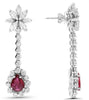 LARGE 7.04CT DIAMOND & AAA RUBY 18K WHITE GOLD 3D MARQUISE & PEAR SHAPE EARRINGS