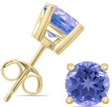 ESTATE .40CT AAA TANZANITE 14K YELLOW GOLD ROUND CLASSIC SOLITAIRE STUD EARRINGS