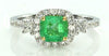 ESTATE 1.37CT DIAMOND & AAA EMERALD 18K 2 TONE GOLD SQUARE HALO ENGAGEMENT RING